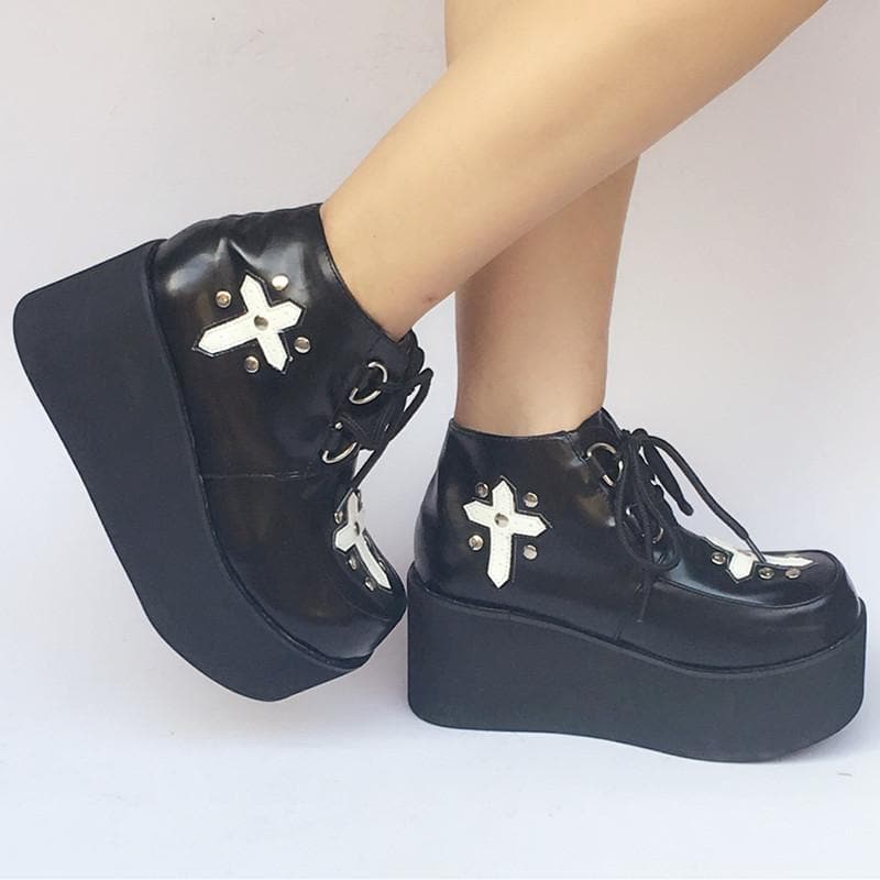 SP168085 Made Platform Black Shoes Custom Cross