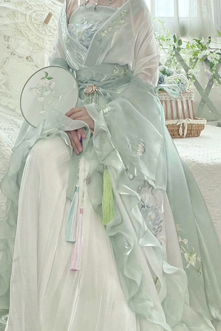 Emerald High-Waist Embroidered Sweet Hanfu Dress Full Set