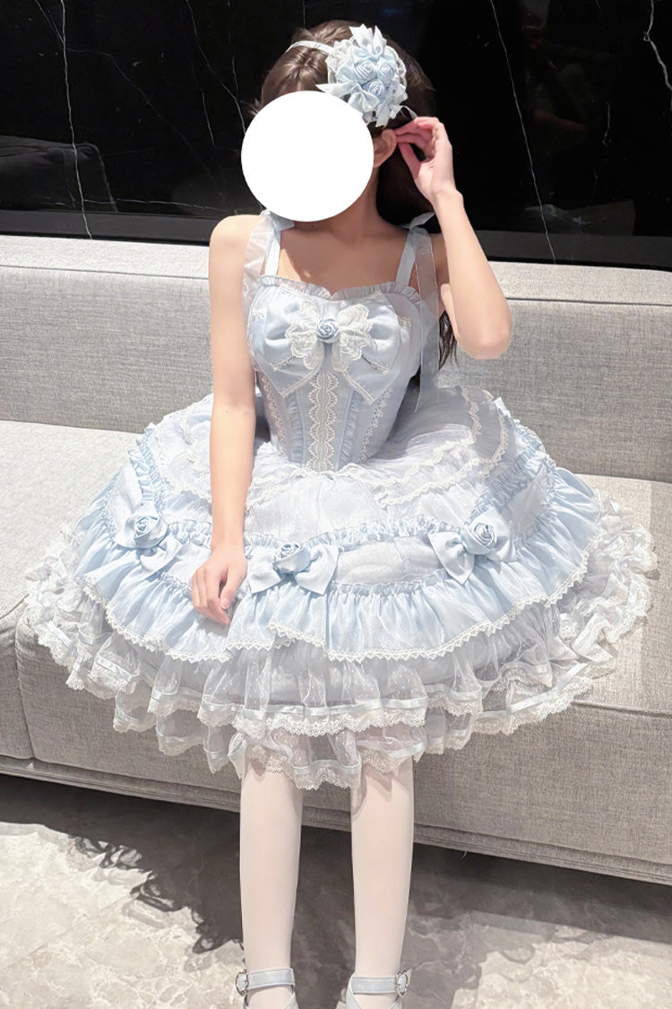 Elegant Lolita JSK Dress with Triple Layers and Lace - Moonlight Mirror, 2 Hues