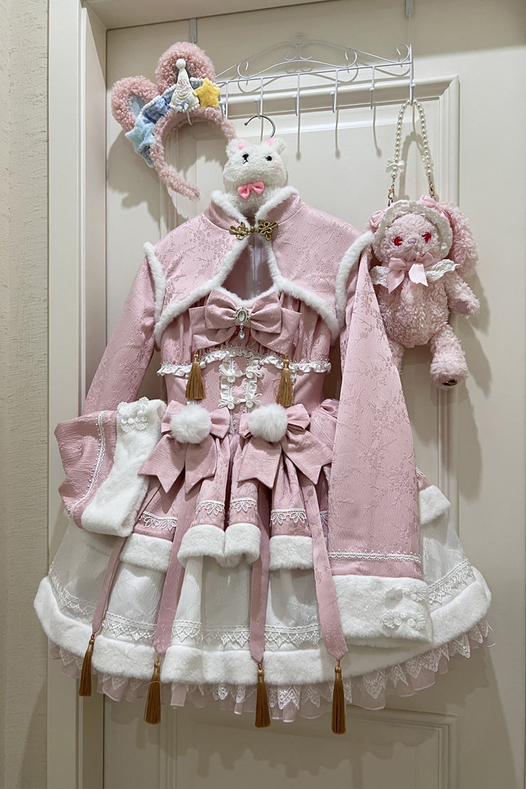Sweet Two-Piece Dress with Ruffle Sleeves in Pink