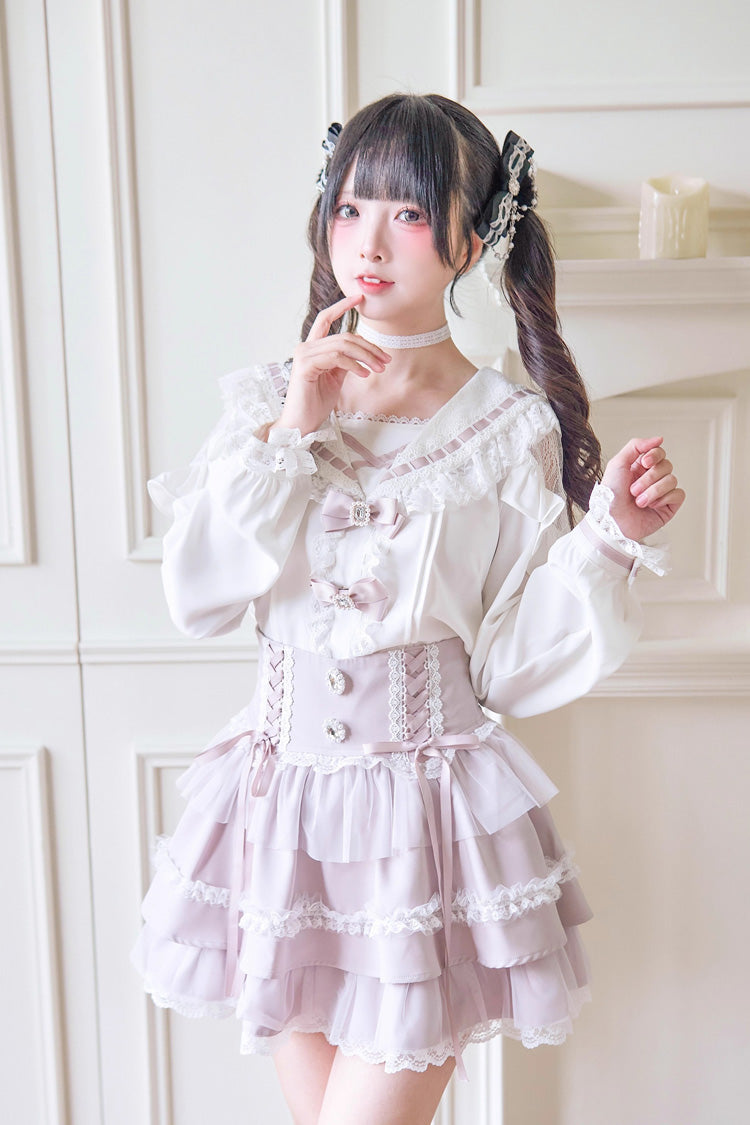 Printed Lace-Up Ruffle Skirt - Jirai Kei Fashion