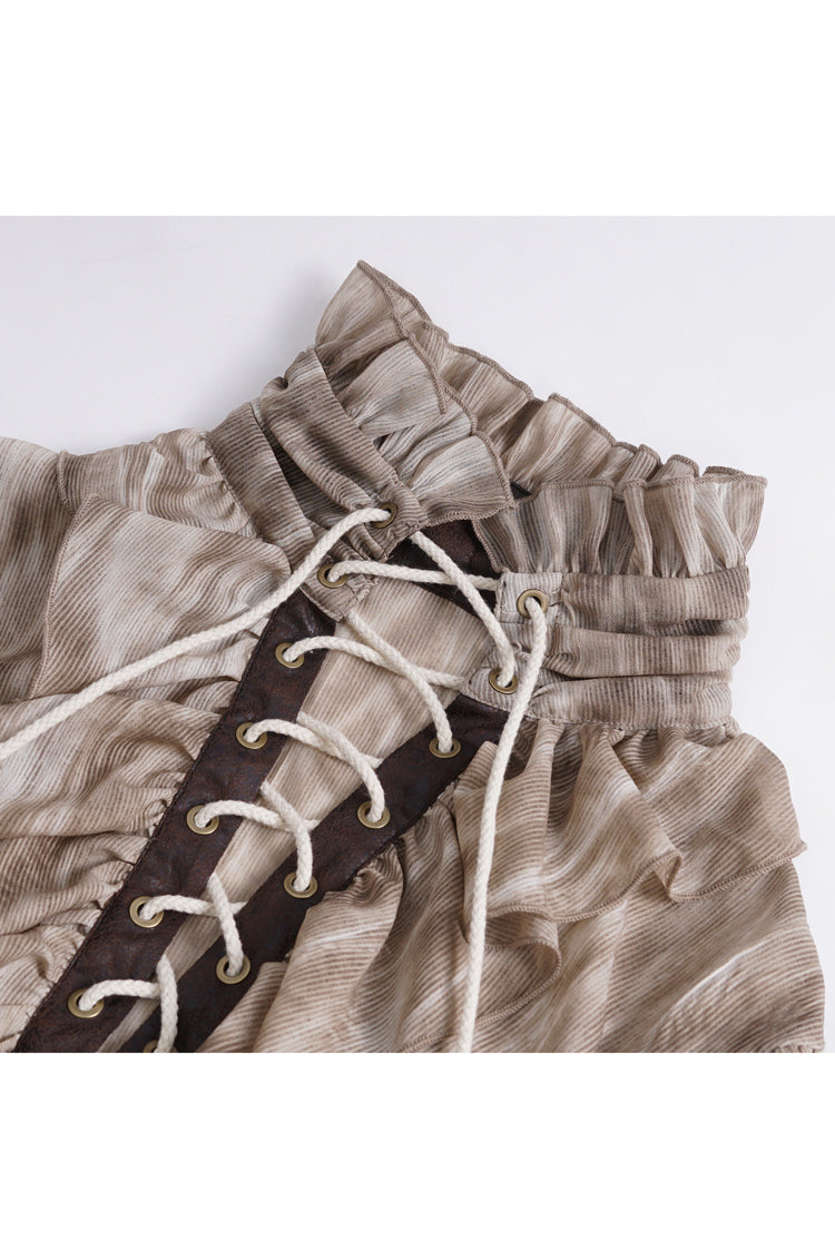 Cocoa Ruffled Stand Collar Lace-Up Gothic Blouse for Men