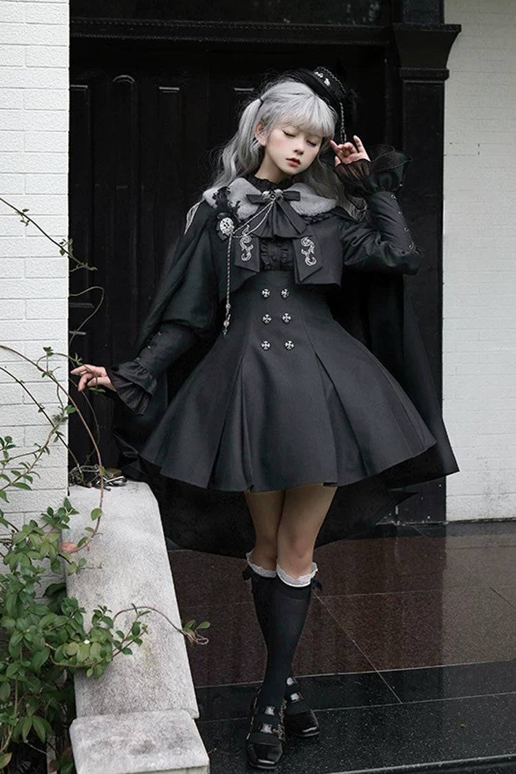 Black Double-Breasted Gothic Lolita Bustier Suspender Dress - Gothic Night Butler