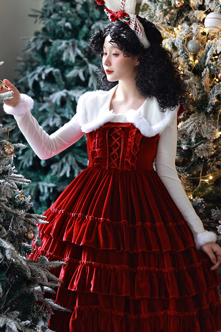 Multi-Tier Lace-Up Gothic JSK with Ruffles - Sponge Cake