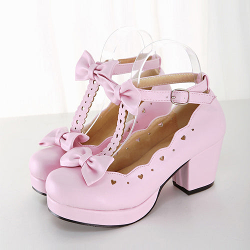 Ribbon Heart-Shaped Cutout Lolita High-Heel Pumps