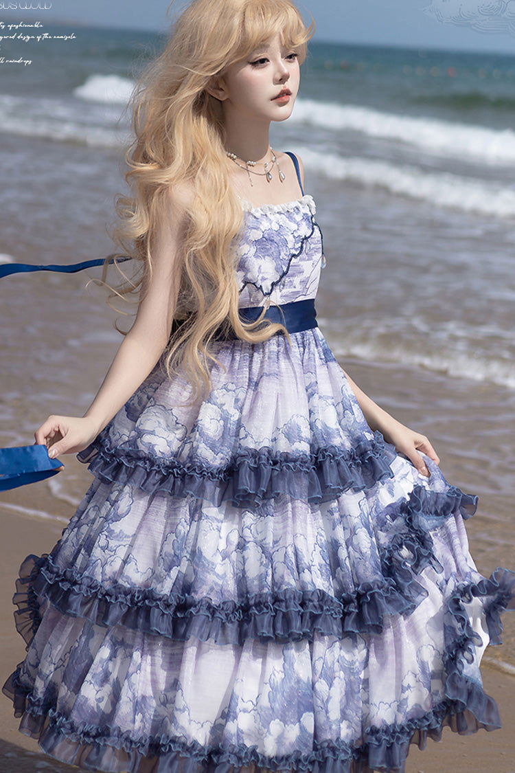 Multi-Color Cumulonimbus Printed Sweet Lolita JSK Dress - Multi-Layer Ruffled