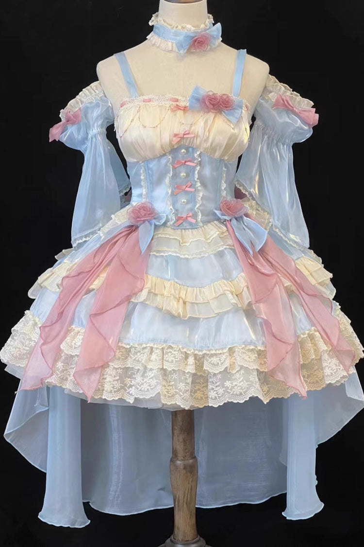 Heartbeat Blue Multi-Layered Ruffle Bowknot Lace Sweet Princess JSK Dress
