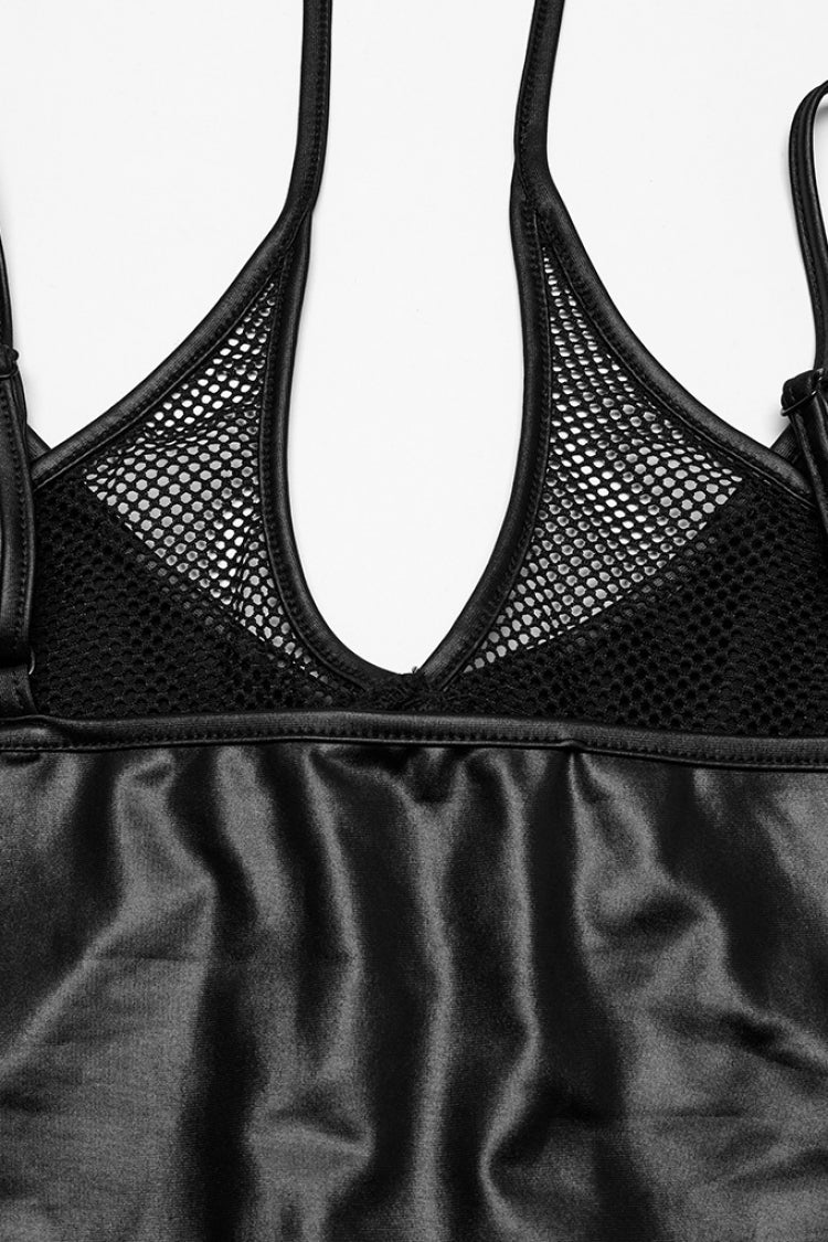 Deep Black Plunging Lace-Up Irregular Sleeveless Halter Punk Top