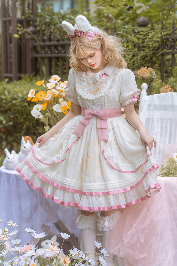 Blush & White Short-Sleeve Multi-Layer Ruffled Bow Sweet Lolita Dress