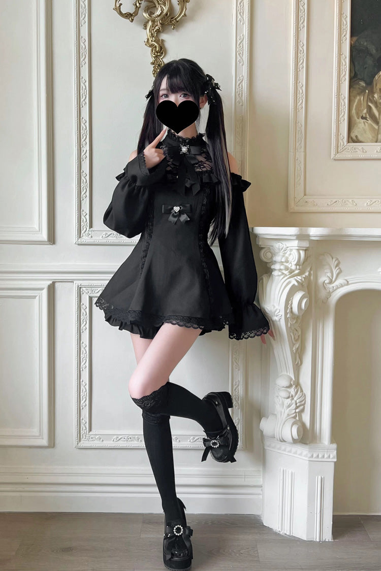 Halterneck Ruffle Bow Dress & Shorts - Jirai Kei Ensemble