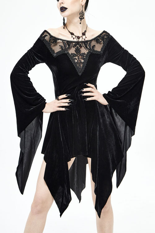 Hollow Out Irregular Long Sleeve Gothic Dress