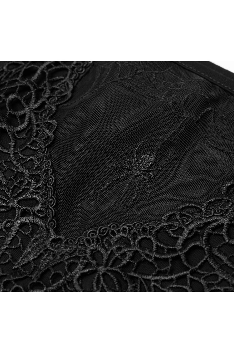 Gothic Tee with Lace Embroidery and Frilled Hem for Women