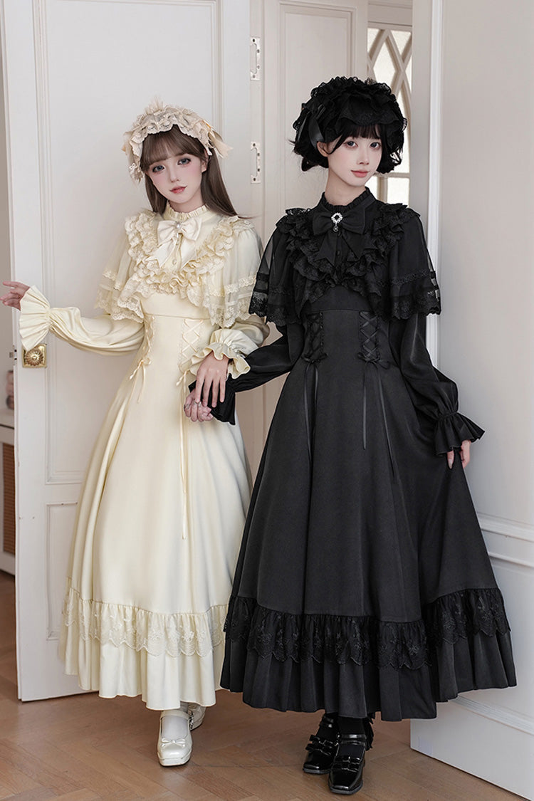 Letters Poems Day Night Stand Collar Long Sleeves Ruffle Bowknot Lace-Up Gothic Lolita Dress