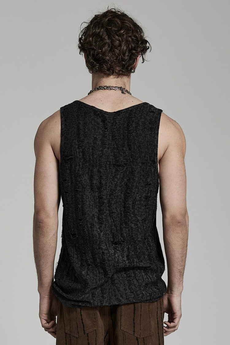 Sleeveless Printed Ripped Steampunk Vest for Men