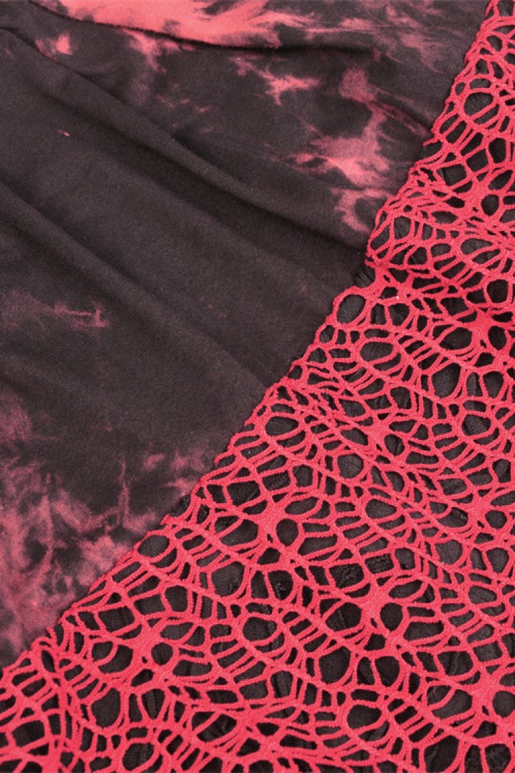 Crimson & Noir Tie-Dye Patchwork Punk Slip Dress with Irregular Hem