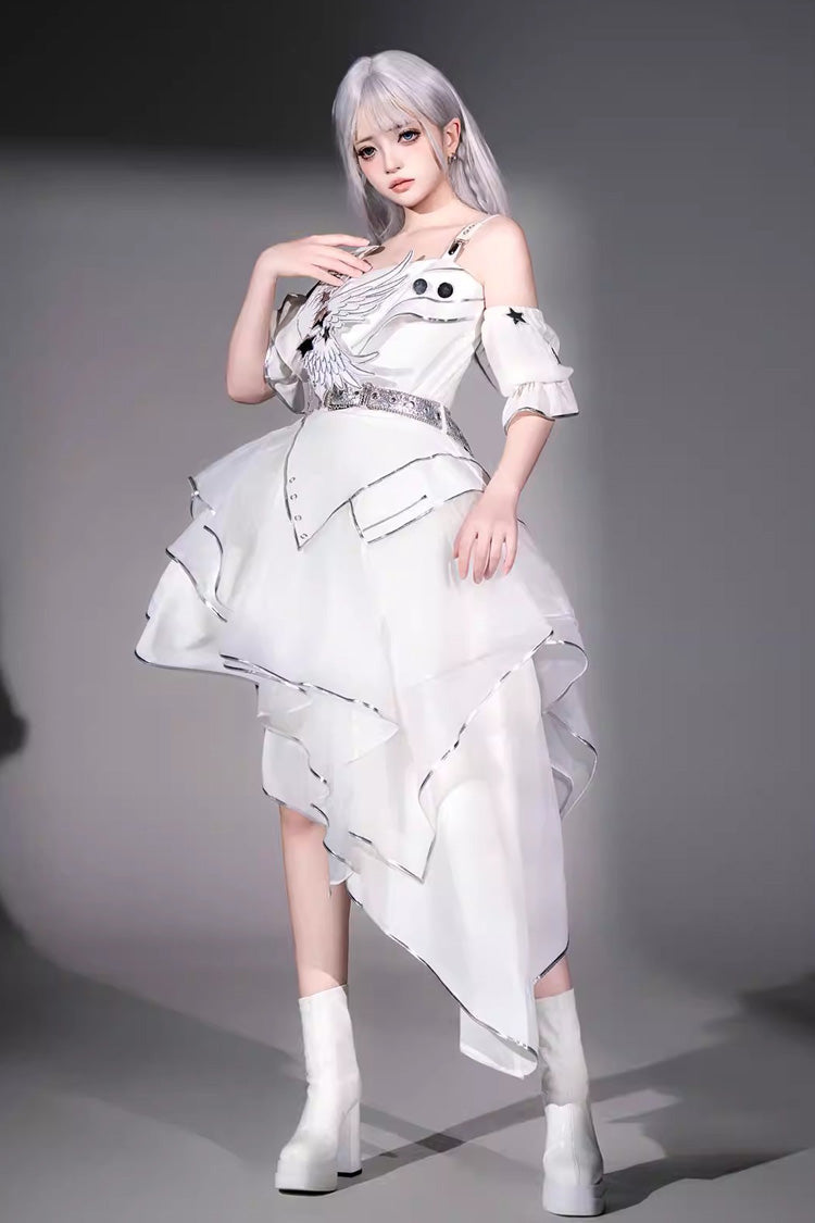 Ivory Asymmetric Collar Punk JSK Dress Set - Silver Wings