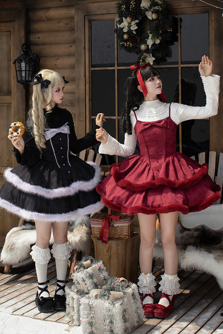 Jacquard Furry Bow Sweet Lolita JSK Dress