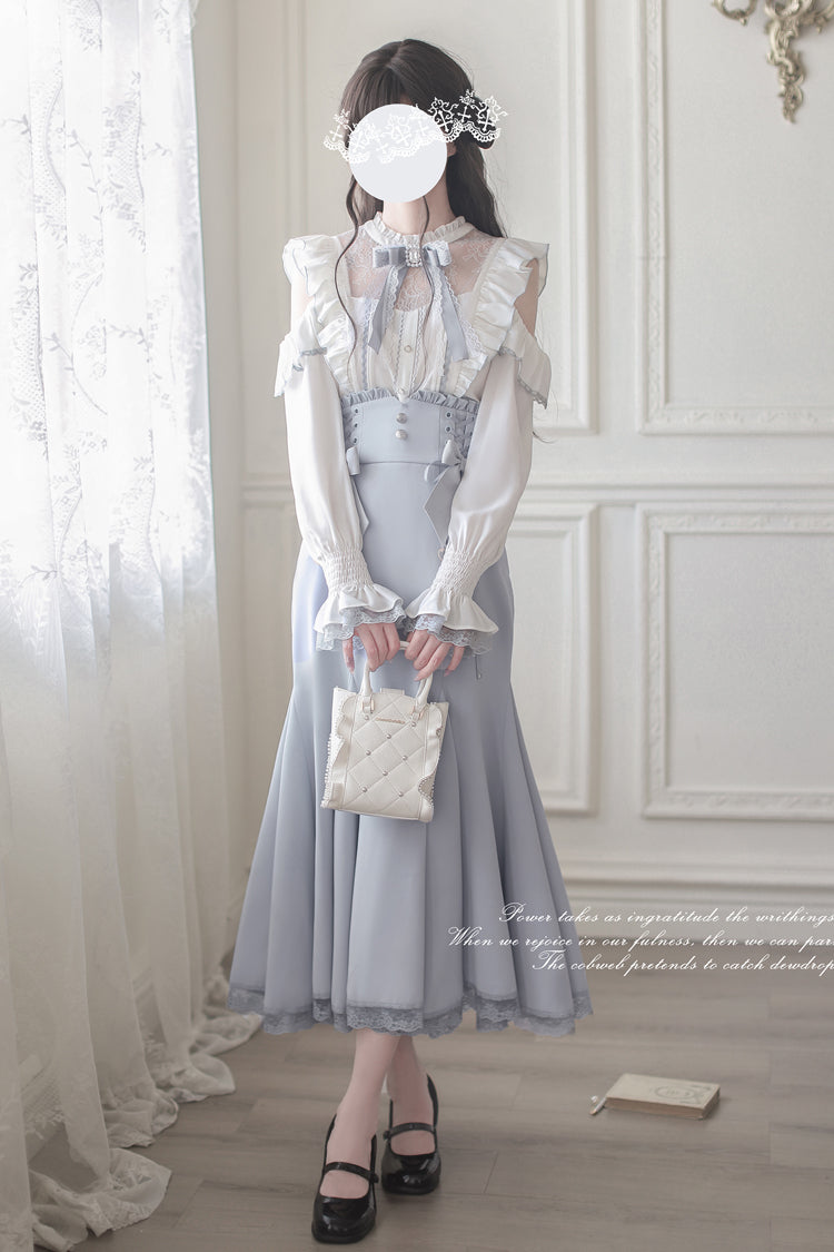 Navy Slim-Fit Sweet Lolita Fishtail Dress with Bowknot Accents