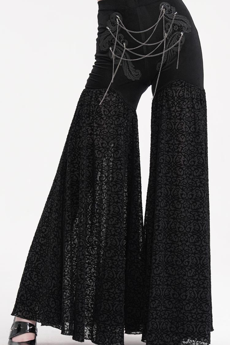 Gothic Pants with Jacquard Floral Chain and Hollow Lace