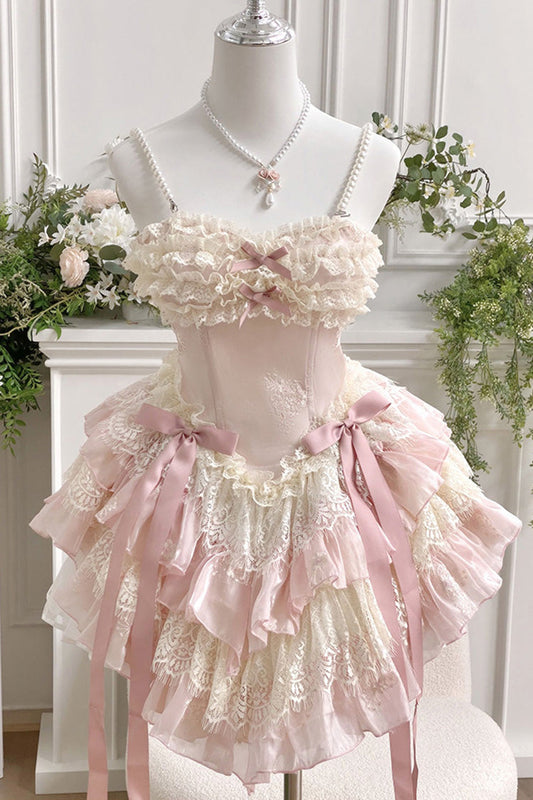 Lace Lolita Dress with Multi-Layer Ruffles, Bowknot, Dreamy Love
