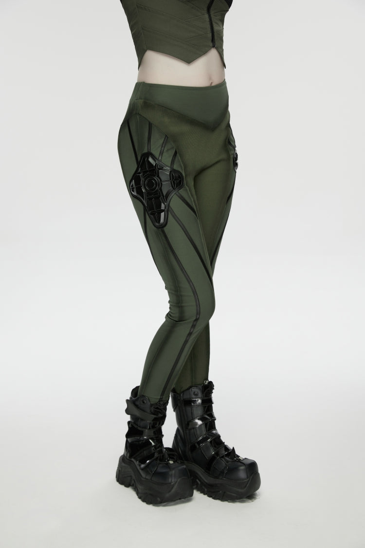 Armor-Accentuated Paneled Slim Punk Leggings