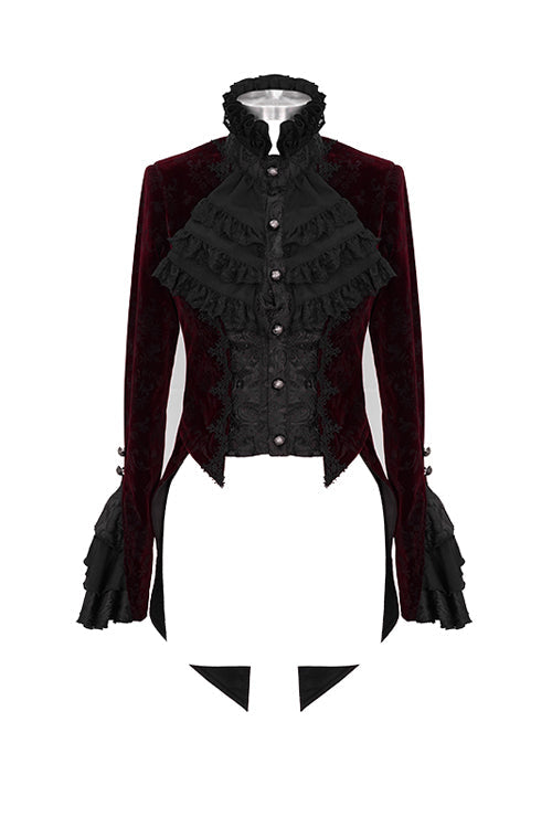 Scarlet Velvet Jacquard Swallowtail Gothic Overcoat