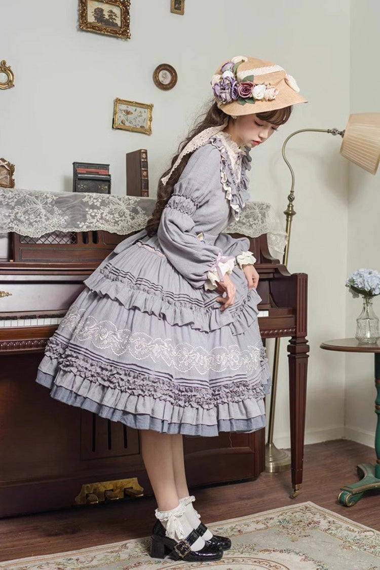Grape Ruffled Bow-Embroidered Plus-Size Elegant Lolita Gown