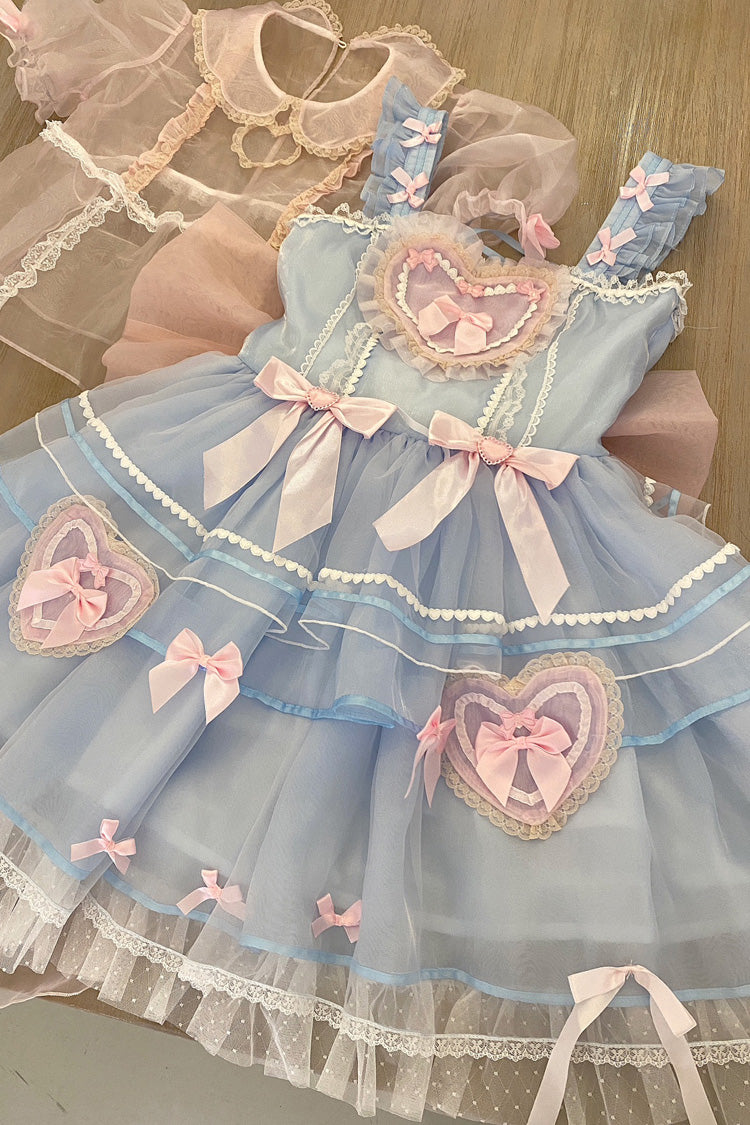 Blue Pink Love-Printed Lace Sweet Lolita Jumper Dress