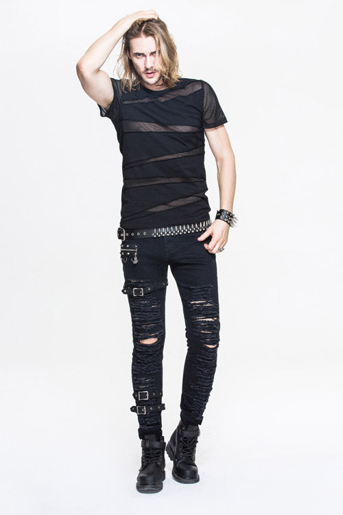 Diamond Mesh Gothic T-Shirt for Men's Punk Style