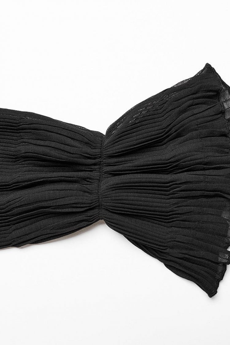 Jet-Black Gothic Blouse with Puffed Sleeves and Delicate Lace