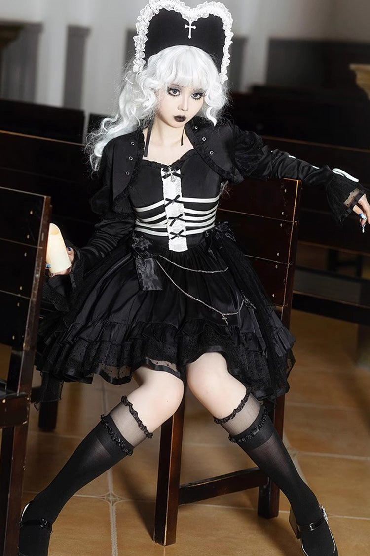 Black Multi-Layer Ruffled Gothic JSK Dress - Elegant Princess