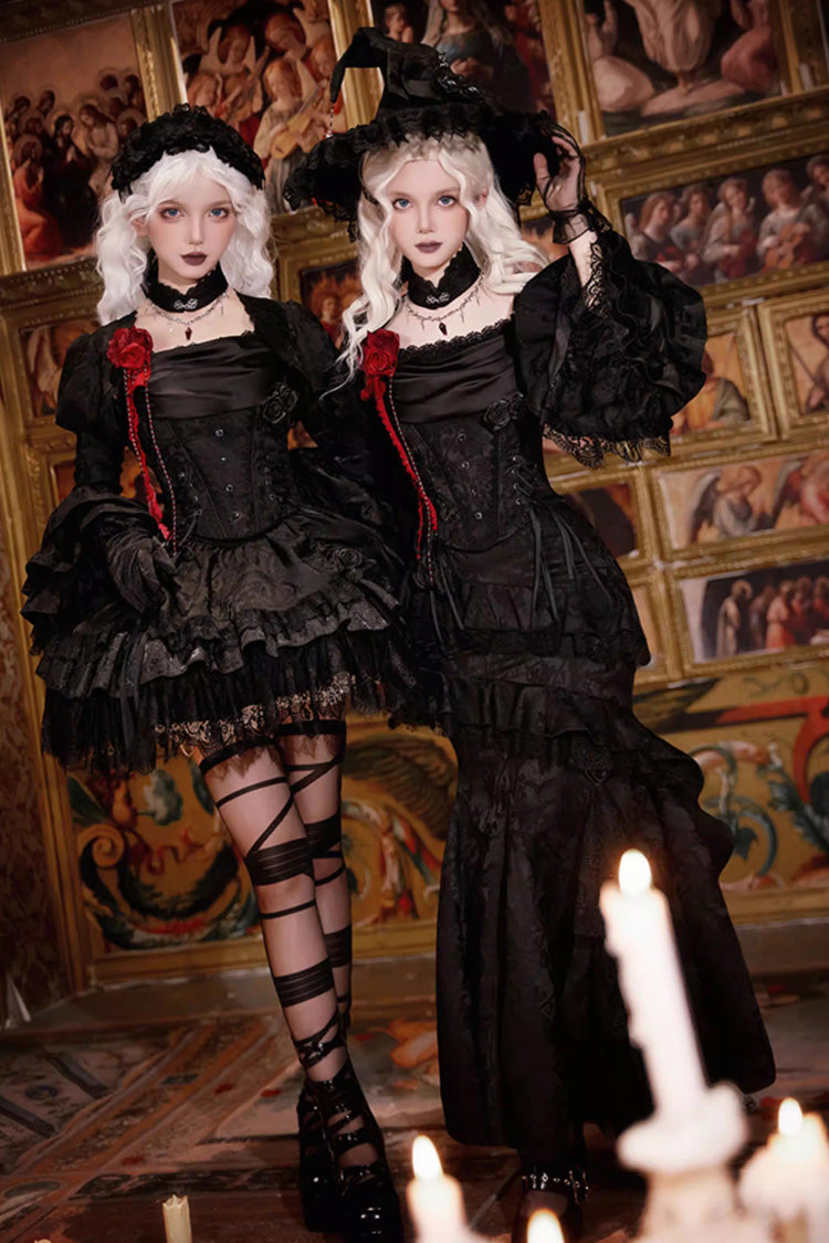 Black Multi-Layer Jacquard Ruffled Witch Gothic Skirt - Letters & Poems · Twilight