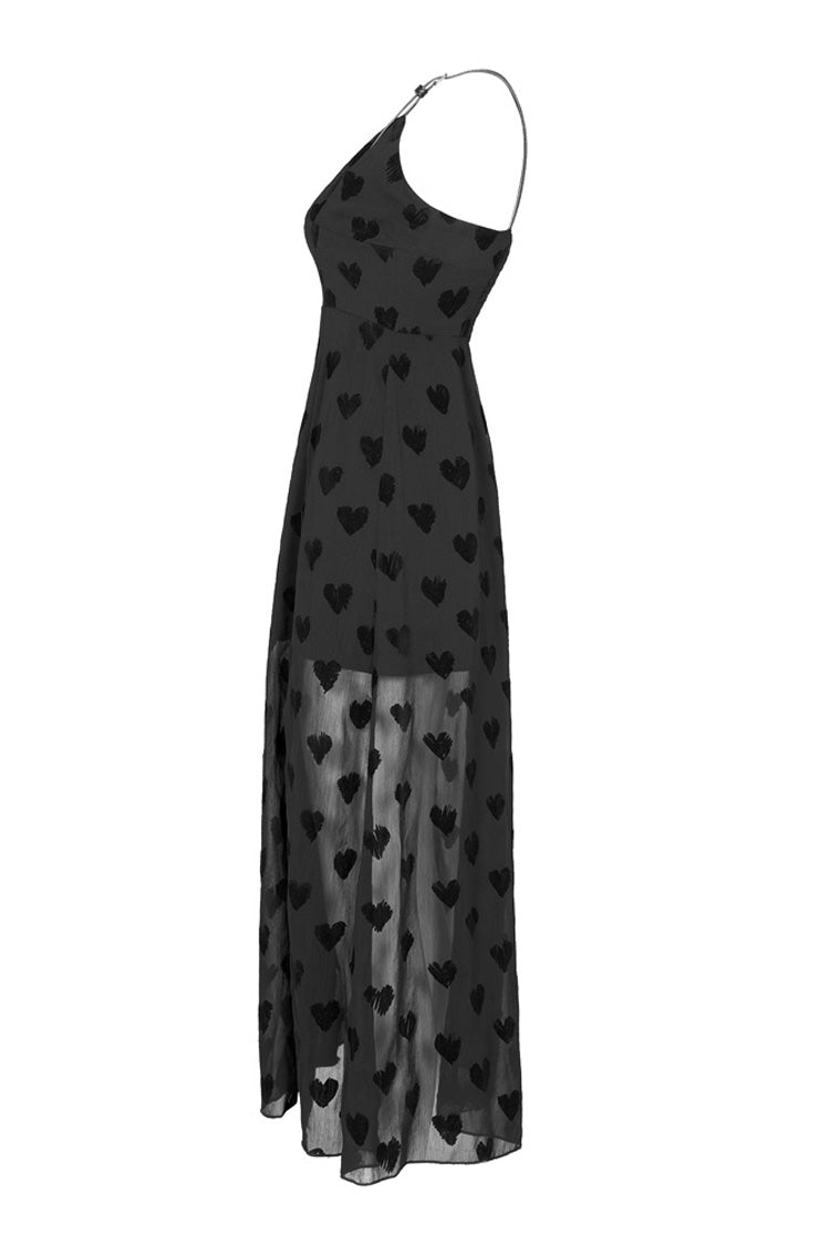 Heart Chiffon Waist Leather Sling Long Gothic Dress