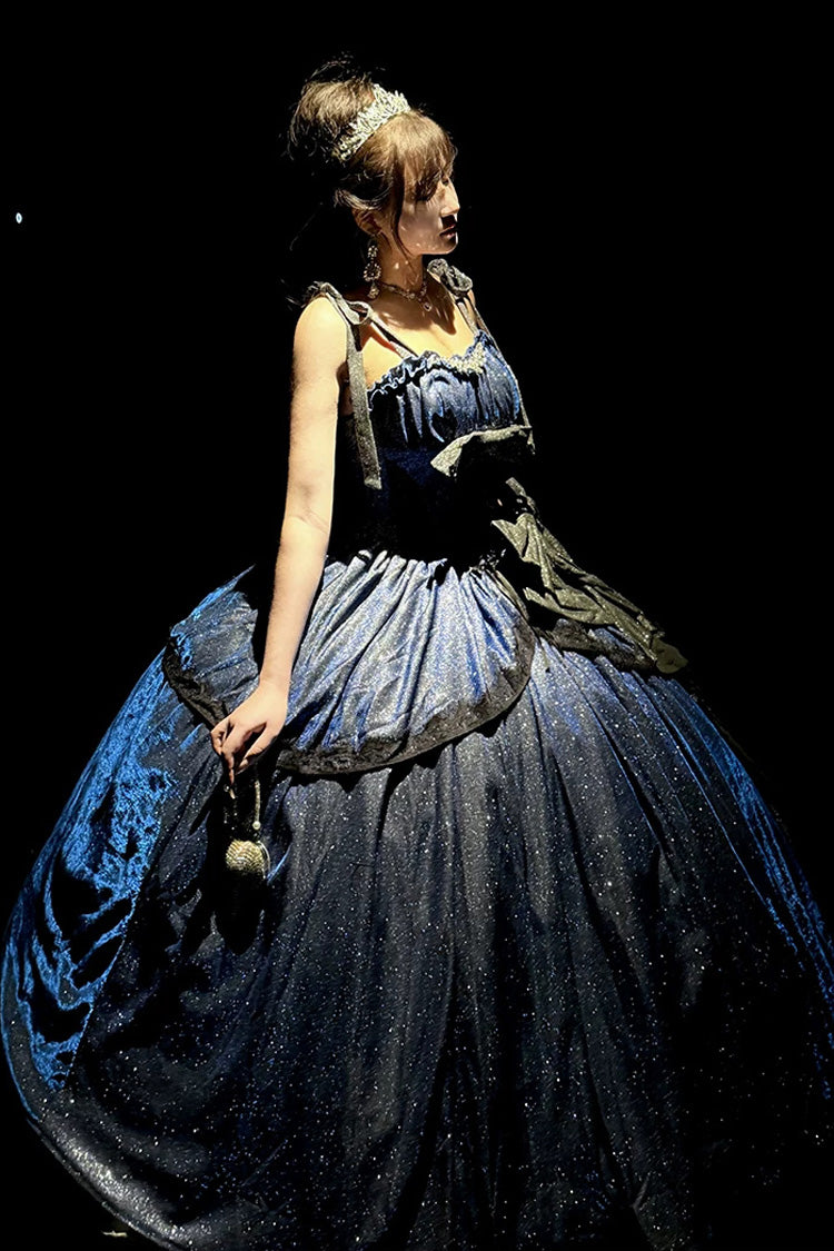Sweet Lolita JSK Dress with Ruffled Bow and Asymmetric Cut - Blue