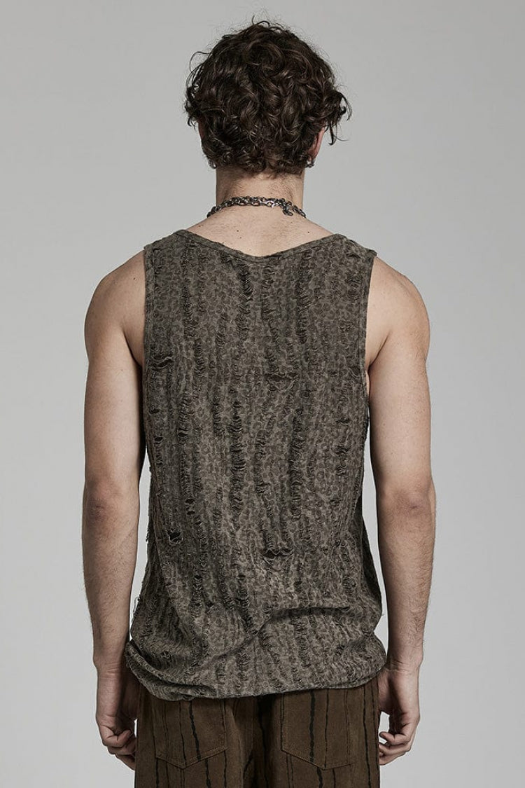 Sleeveless Printed Ripped Steampunk Vest for Men