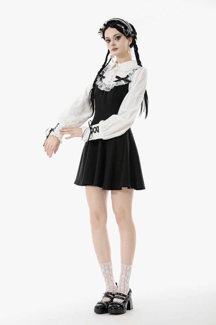 Doll Collar Long Sleeve Lace-Up Faux Two-Piece Gothic Graduation Dress