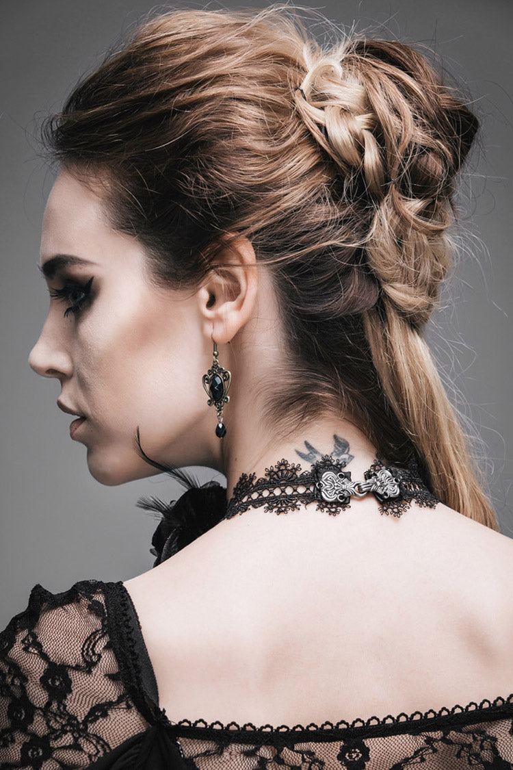 Gothic Choker with Lace, Beads, and Chain Details