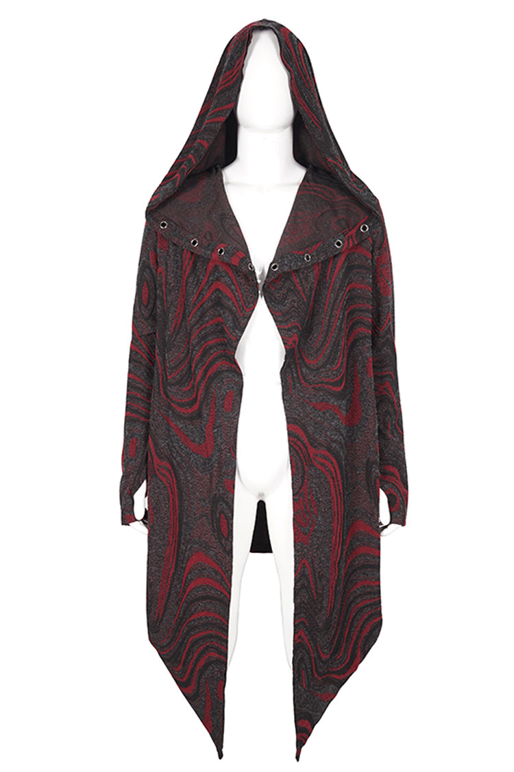 Scarlet Hooded Gothic Coat with Irregular Chains for Men
