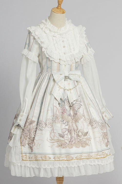 Classic Lolita OP Dress - Ruffled Collar, Long Sleeve, Print