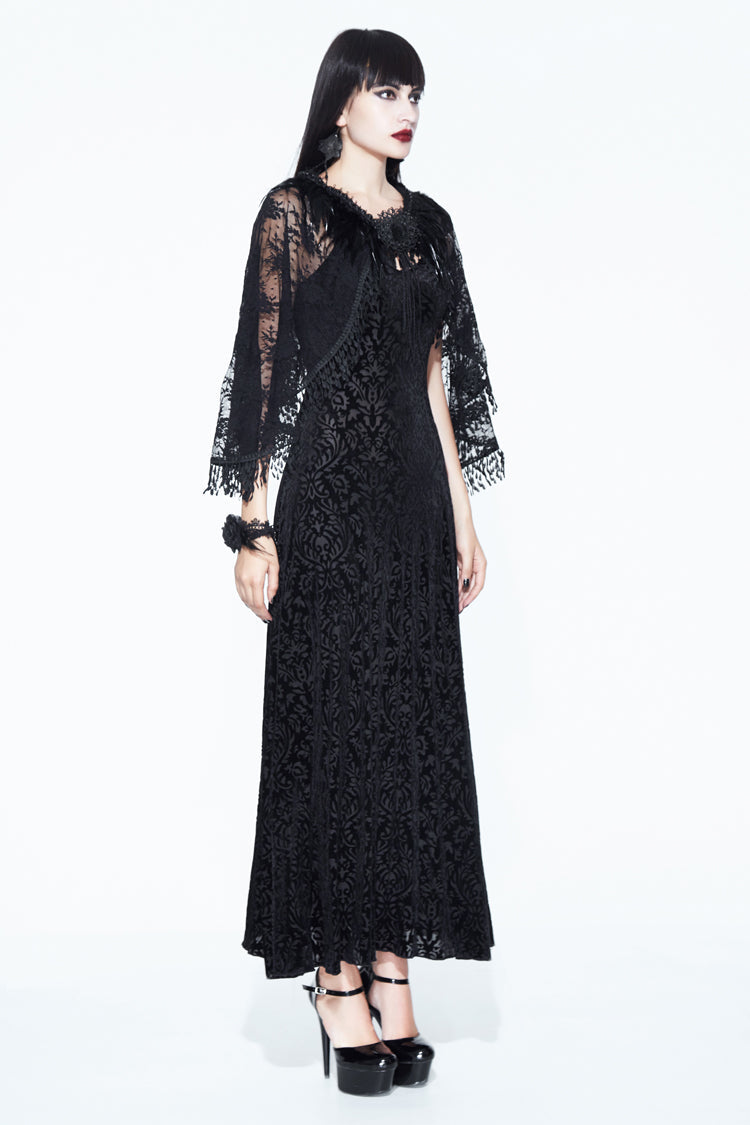 Dark Pattern Velvet Shawl Gothic Slip Dress for Women Lace