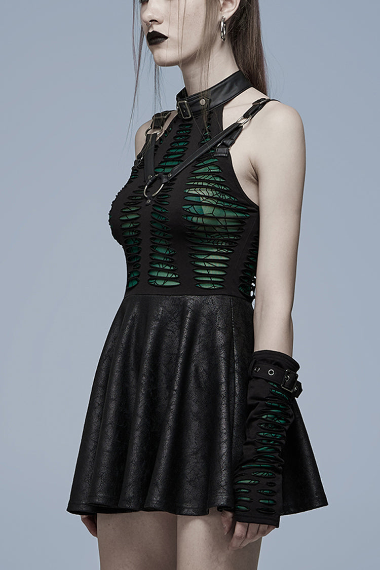 Sleeveless Spider Web Stitching Ripped Gothic Dress