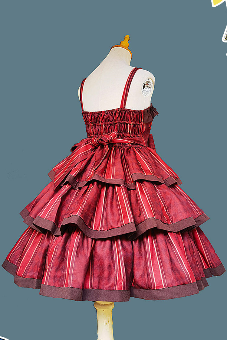 Stripe Triple-Layered Ruffle Bow Sweet Lolita Dress