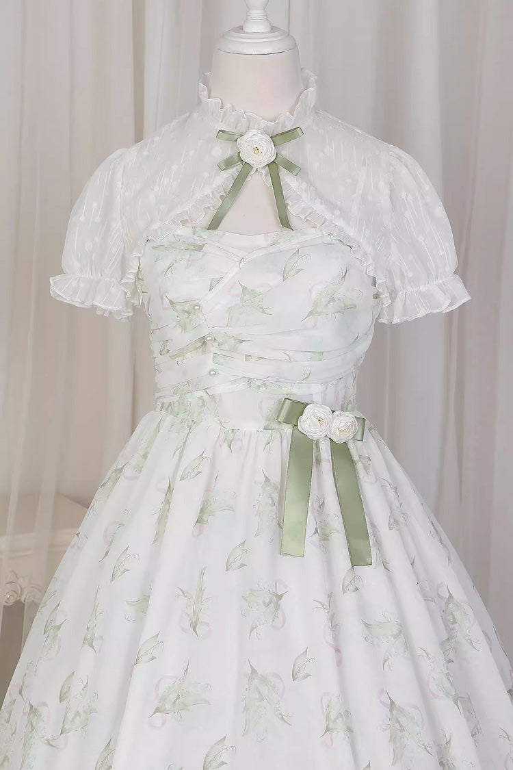 Spring Jacquard Print JSK Dress with Bowknot and Irregular Hem