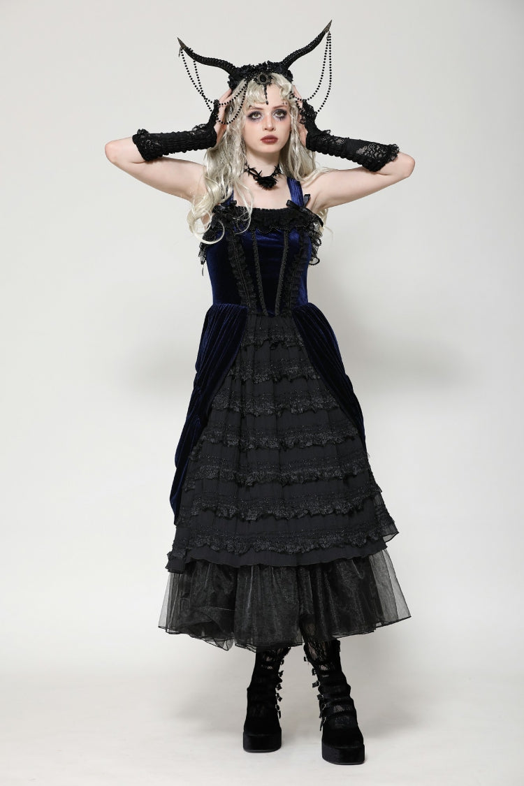 Sleeveless Multi-Layered Ruffled Lace Gothic Slip Dress Wedding Dress