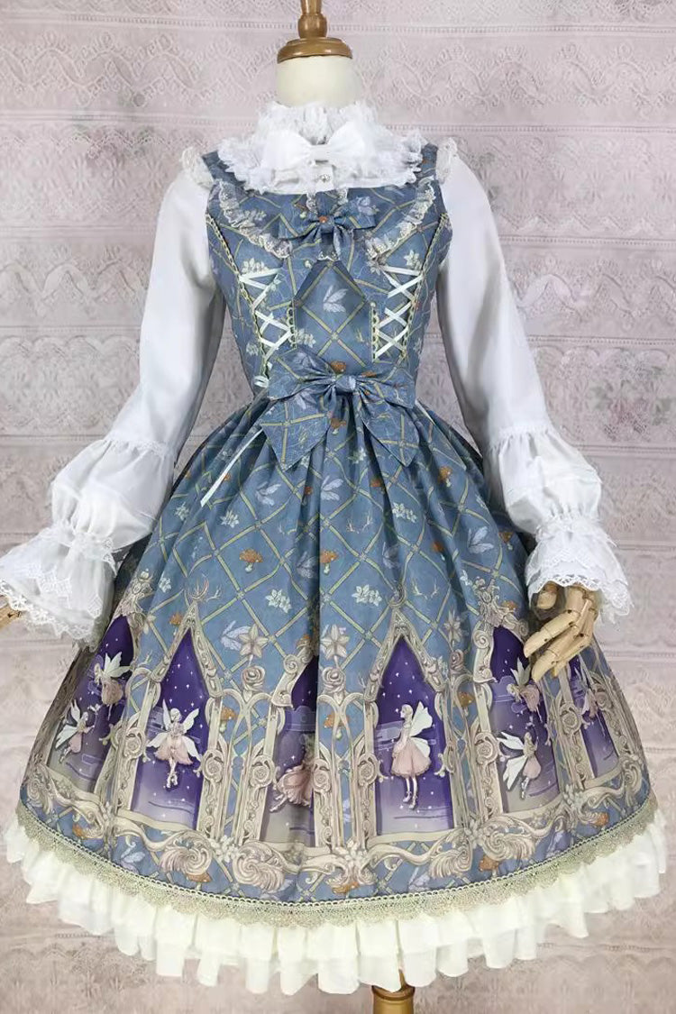Elf Print JSK Dress with Ruffles, Bowknot, Sweet Lolita Style