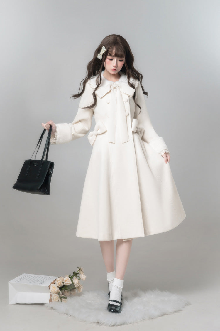 Ivory Doll Collar Long Sleeve Bow Sweet Coat