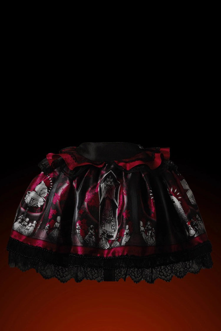Red Printed Embroidered Gothic Lolita Skirt Dress
