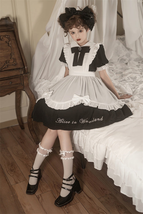 Sweet Lolita Dress with Apron - Lace Puff Sleeve
