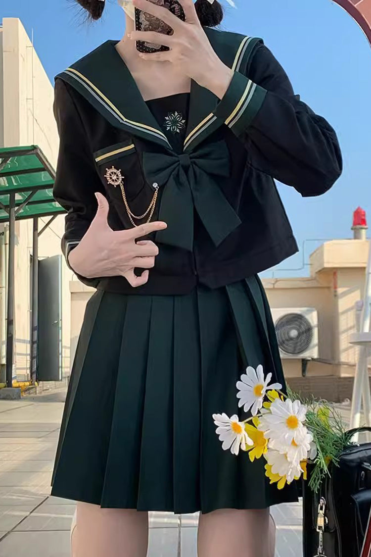 Ruffle Bowknot Sailor College Style School Skirt Set