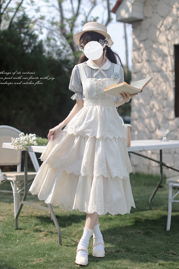 Ivory Sleeveless Triple Ruffled Lace-Up Sweet Elegant Lolita JSK